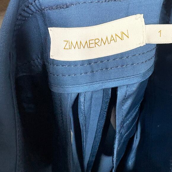 Zimmermann 1 Wool Pleated Paperbag Pants Blue Button Up High Waisted /4-6 US - Picture 11 of 13